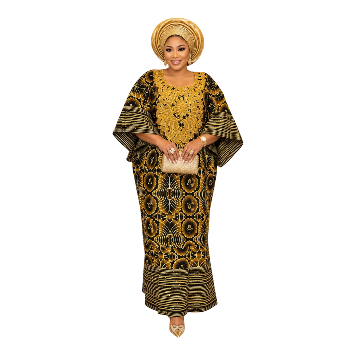 CRZ Elegant Ankara Gown Embellished With Rhinestone and Embroidery