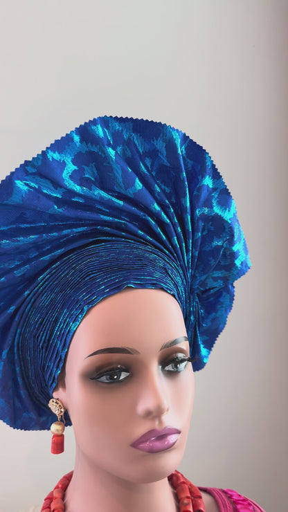 Elegant Royal Blue Sego Auto Gele