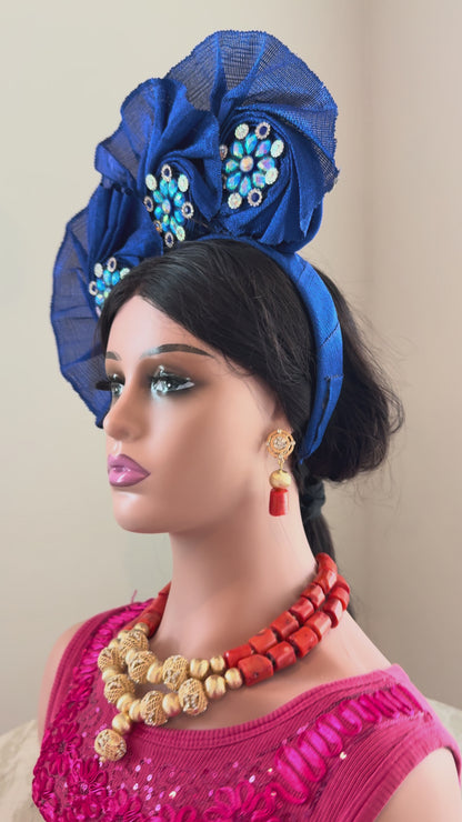Royal Blue Sego Fascinator with Stone Embellishments