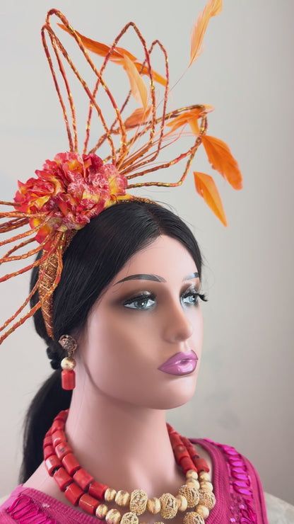 Elegant Orange Color Fascinator