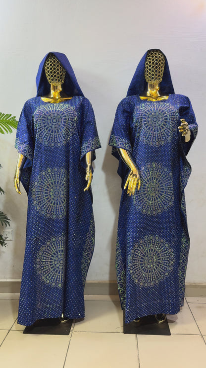 CRZ 60 Inches Long Ankara Dress Embellished With Rhinestones