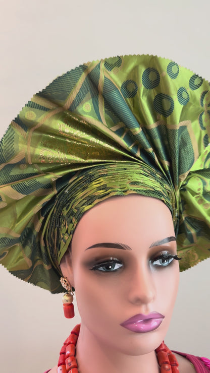 Green Sego Nigerian Auto Gele