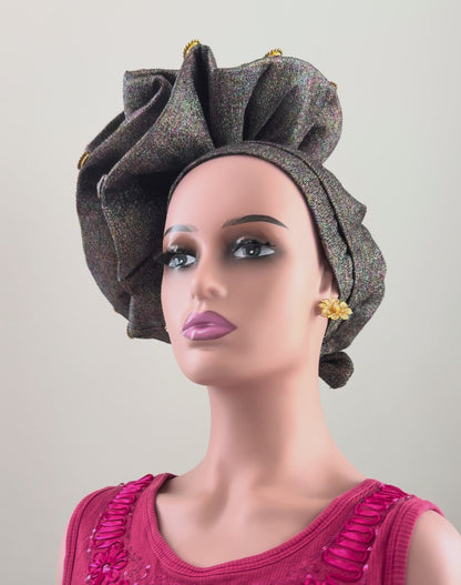 Brown Glitter Nigerian Auto Gele
