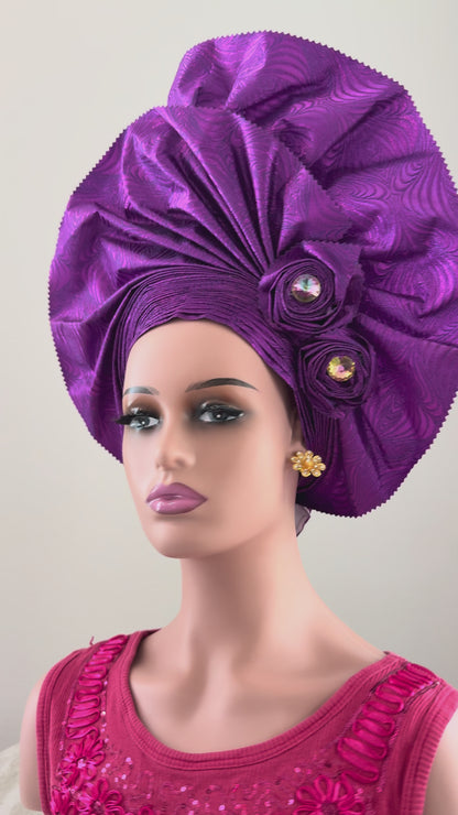 High Quality Purple Sego Nigerian Auto Gele