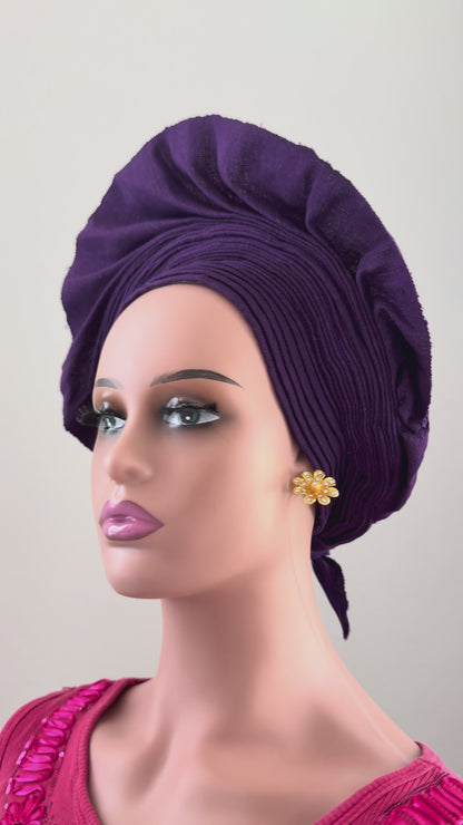 Purple Aso Oke Auto Gele