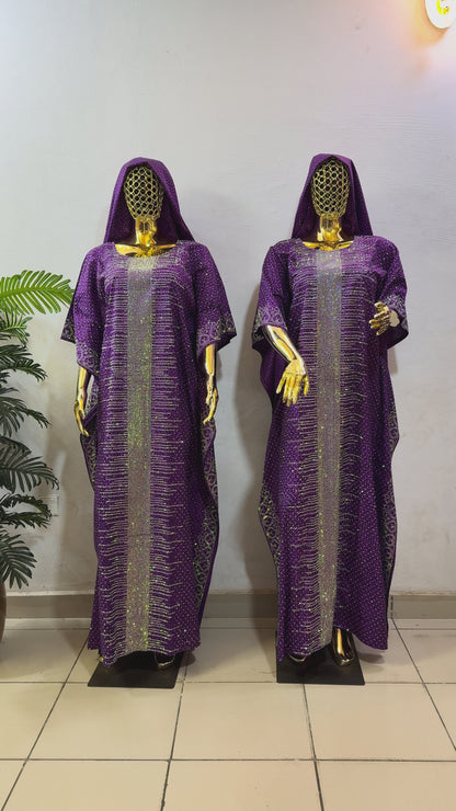 CRZ 60 Inches Long Ankara Dress Embellished With Rhinestones