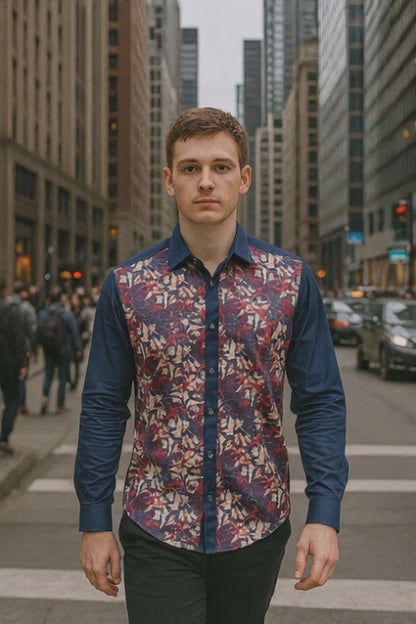 Ricardo Martino Men's Navy Blue Floral Accent Shirt