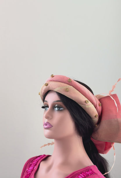 Peach Aso Oke Autogele with Bow Tie