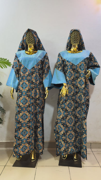 CRZ 60 Inches Long Ankara Dress Embellished With Rhinestones